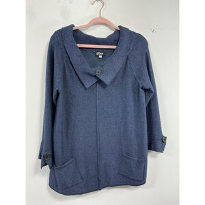 Womans Elaris Sweater Long Sleeve Pullover Large Blue V Neck Lazy Collar Sparkly